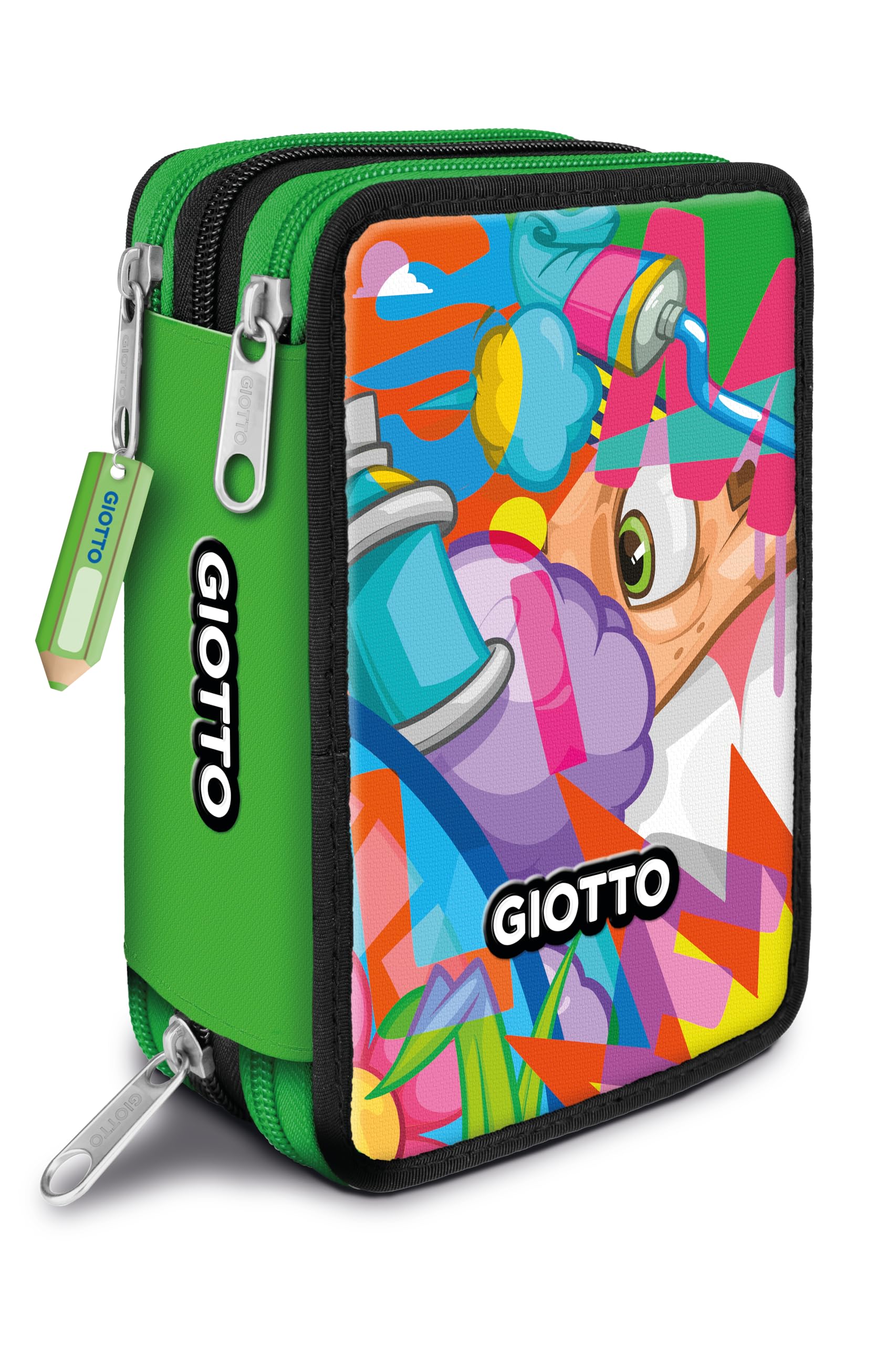 Giotto Fila Young Street 3 Zip School Pencil Case, azure, Street Art