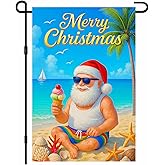 IVN Christmas Santa Garden Flag 12x18 Inch Double Sided Beach Holiday Outdoor Yard Flag for Home Front Door Lawn Porch Summer Decor