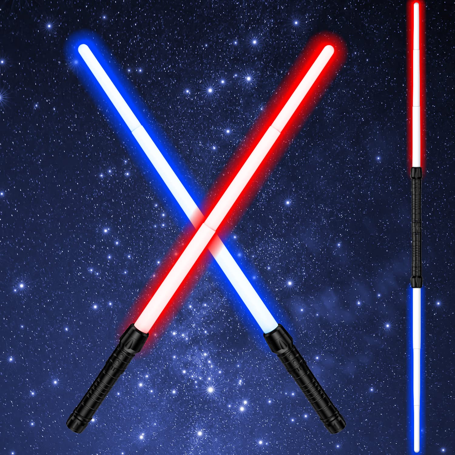 Photo 1 of Kenpora Light Saber, Light Sabers for Kids with FX Sound, 2 in 1 Expandable Light Swords Gift Set for Birthday, Halloween Party, Galaxy War Fighters and Warriors