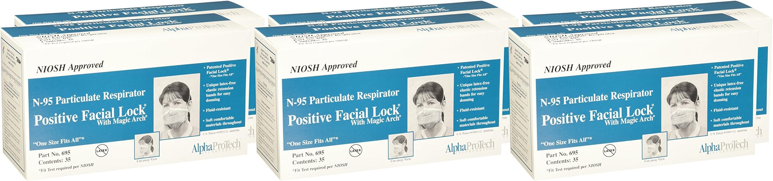 Alpha Pro Tech Critical Cover 695 PFL N-95 Particulate Respirator, Teal Stripe Color (Case of 210)
