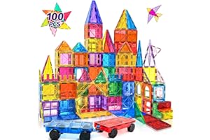 NVHH 100PCS Magnetic Tiles Blocks for Kids Ages 3-5 4-8 with 2 Cars,STEM Learning Educational Preschool Magnet Building Toys for Toddlers,Christmas Birthday Gifts Toys for 3 4 5 6 7 8+ Year Old Boys Girls