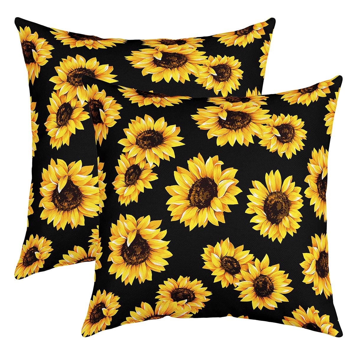 Loussiesd Pack of 2 Sunflower Decorative Throw Pillow Covers Soft Floral Print Square Cushion Case Set for Sofa Bedroom Living Room Yellow Flowers Pattern Black Pillow Cases Pillowcases 22x22 Inch — image 1