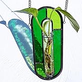 LITMIND Transparent Green Stained Glass Propagation Station - Handcrafted Suncatcher Hanging Planter with 2 Glass Tubes, Multi-Color Hydroponic Wall Décor for Windows, Home & Garden