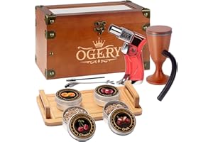 OGERY Cocktail Smoker Kit, Whiskey Smoker Kit with Smoking Gun, Old Fashioned Bourbon Smoker Box and 4 Flavors Wood Chips, Unique Anniversary Birthday Gifts for Men, Dad, Husband (No Butane)
