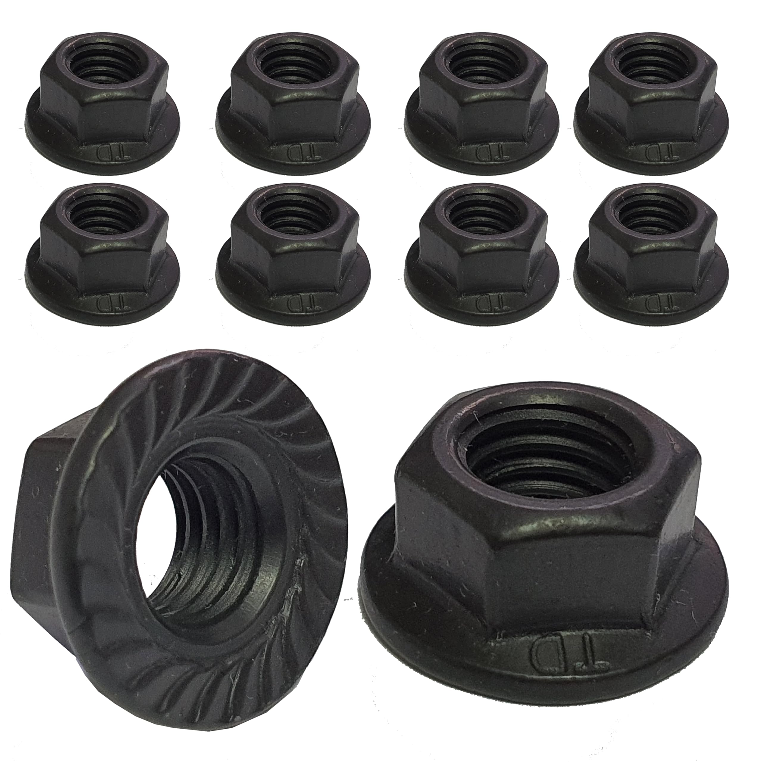 Black Stainless Steel Flanged Serrated Nuts DIN6923 Blackened Finish Nut Fasteners and Fixings (Pack of 10) (M5 / 5mm)