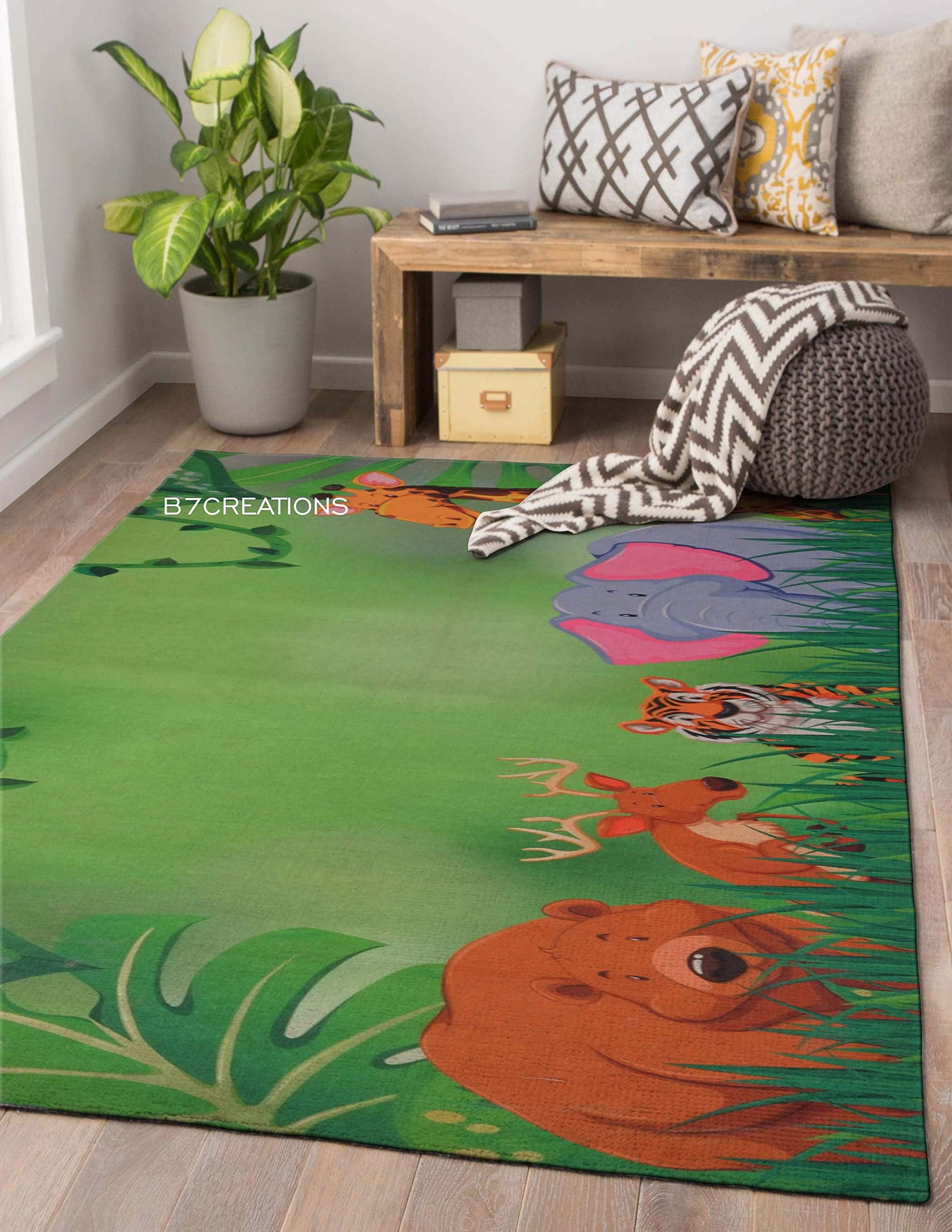 b7 CREATIONS 3 x 5 Feet Multi Digital Printed Carpet Rug Runner for Bedroom/Living Area/Home with Anti Slip Backing