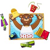 Melissa & Doug Basic Skills Puzzle Board - Wooden Educational Toy - Learn To Button Busy Board, Activity Board For Fine Motor