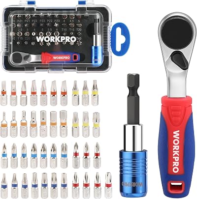 WORKPRO 43-Piece Mini Ratchet Screwdriver Bit Set 1/4" Reversible Torx Phillips