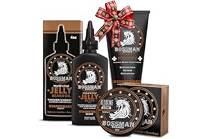 Bossman Essentials Beard Kit for Men, Set of 3 - Beard Oil Jelly, Fortifying Conditioner Cream, Beard Balm - Grooming Growth Care Accessories - Gift Set for Men (Stagecoach)