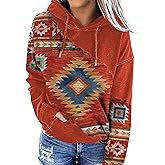 Lanaoree Women's Geometric Horse Print Aztec Hoodie Pullover Cowgirl Western Hooded Sweatshirt S-2XL