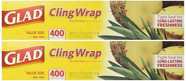 GLAD CLING PLASTIC WRAP, 400 SQUARE FOOT ROLL, 400 SQ FT (PACK OF 2)