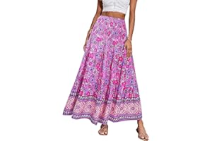 CFLONGE Women's 2024 Bohemian Long Skirts Flowy High Waist A Line Maxi Skirts for Women Summer Pleated Mini Skirts