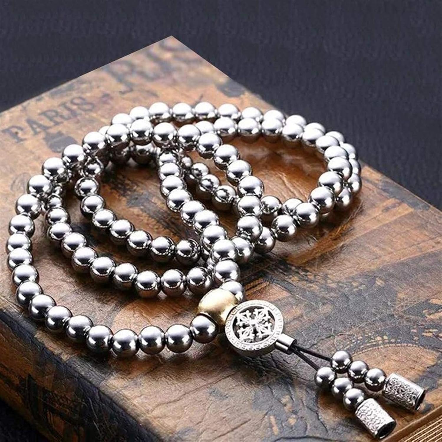 Diyade Necklaces for Men, 108 Stainless Steel Buddha Beads Necklace Chain, Outdoor