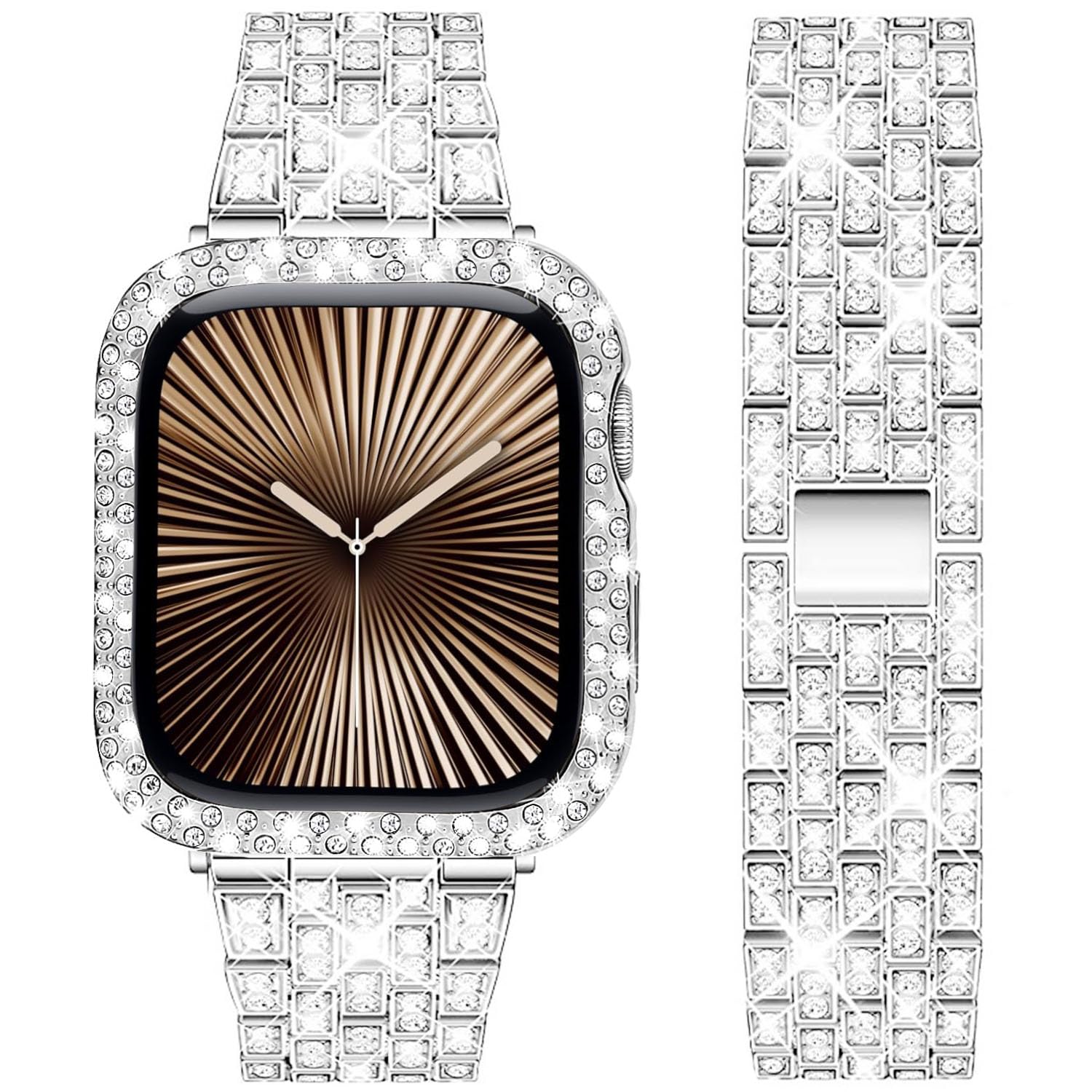 DEALELE Starp and Case Compatible with Apple Watch Series 10 46mm, Bling Rhinestone Diamond Metal Bracelet with Protective Case Cover Replacement for iWatch 10 46mm Women Men (46mm, Silver)