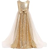 Flower Girls Sequin Dress Sleeveless Glitters Princess Tulle Long Maxi Dress Pageant Birthday Wedding Party Gown