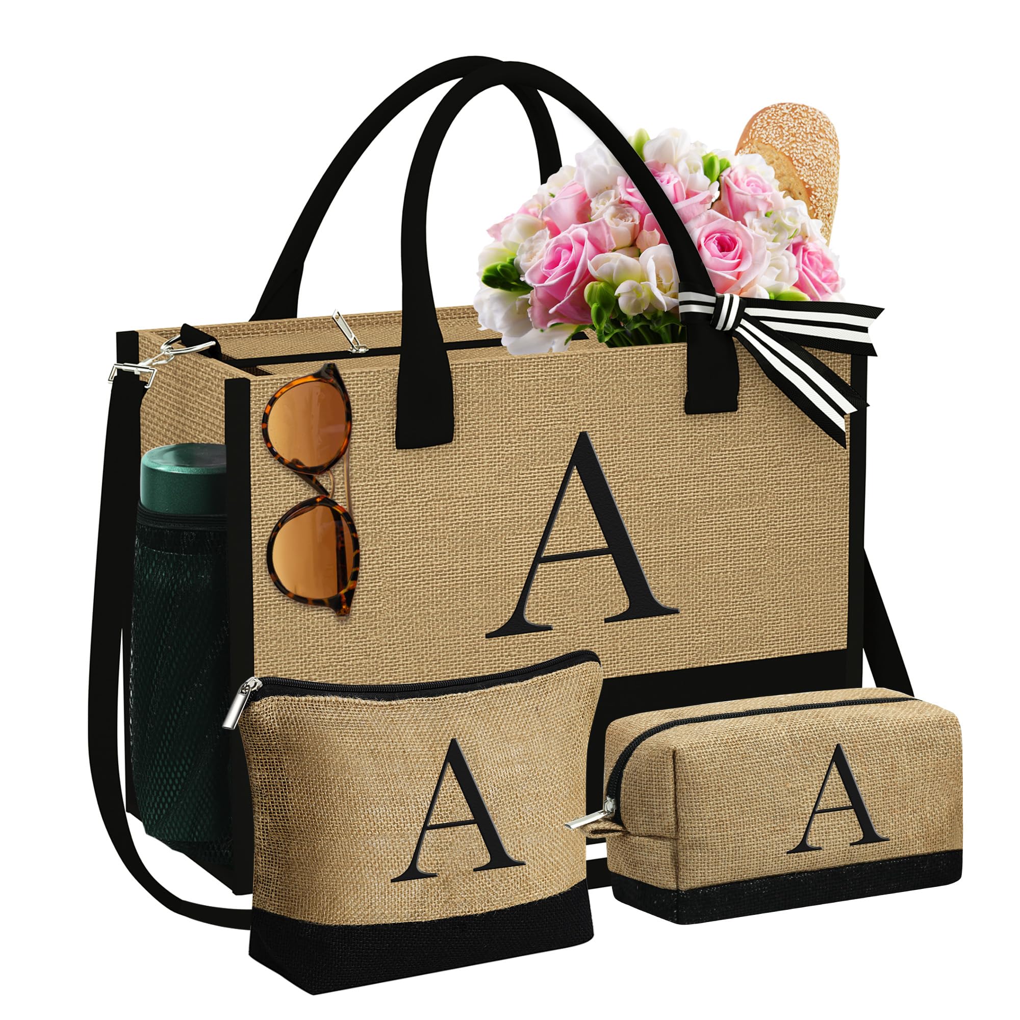 Photo 1 of YOOLIFE Gifts for Women, Birthday Gifts for Women, Personalized Monogram Beach Tote Bags for Female Friend Mom Sister Birthday Teacher Gift Wedding Personalized Gift for Her Teacher Mom Letter A