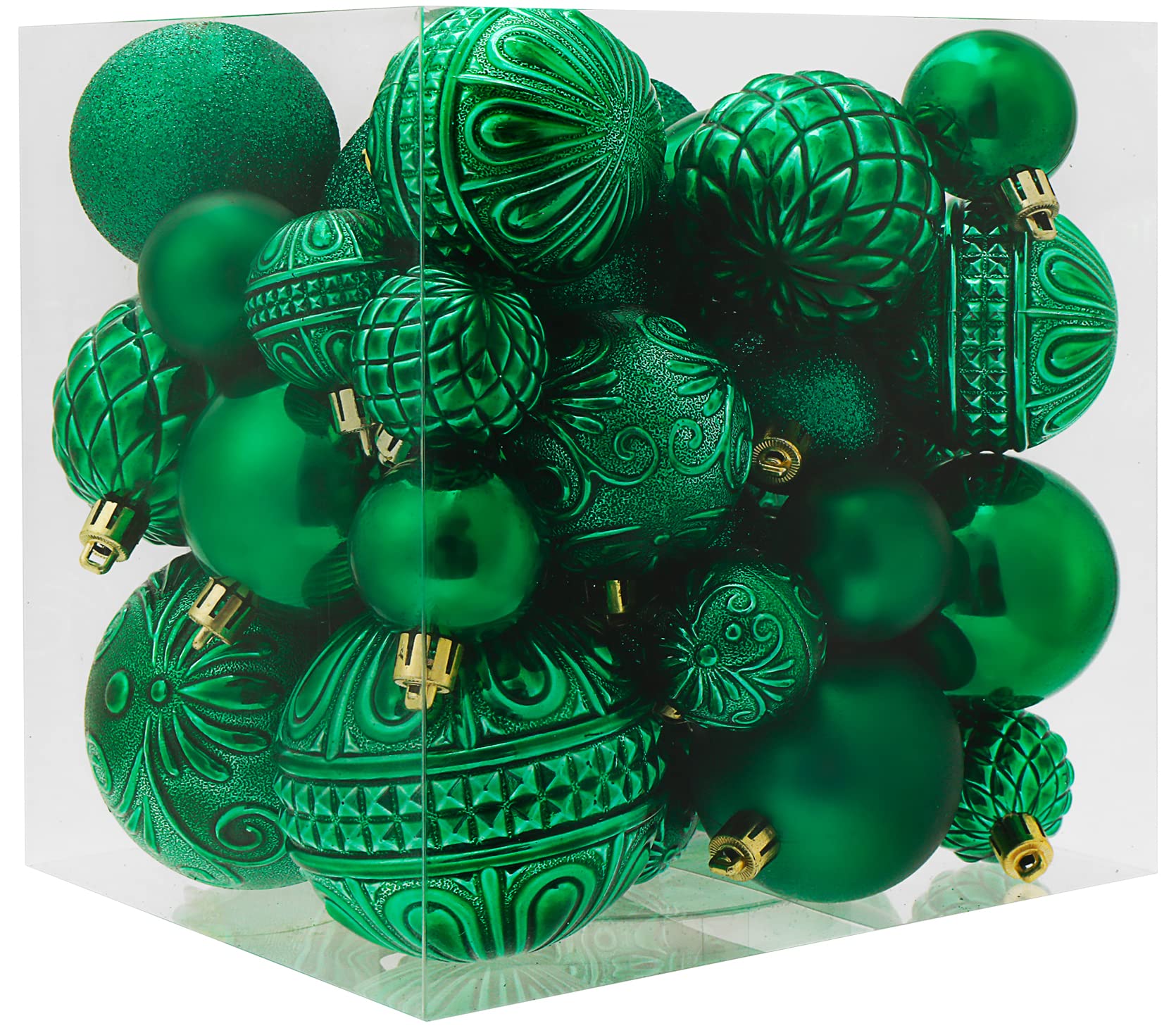 Photo 1 of Christmas Ball Ornaments Green Christmas Tree Decorations with Hang Rope-36pcs Shatterproof Christmas Ornaments Set with 6 Styles in 3 Sizes(Small Medium Large)