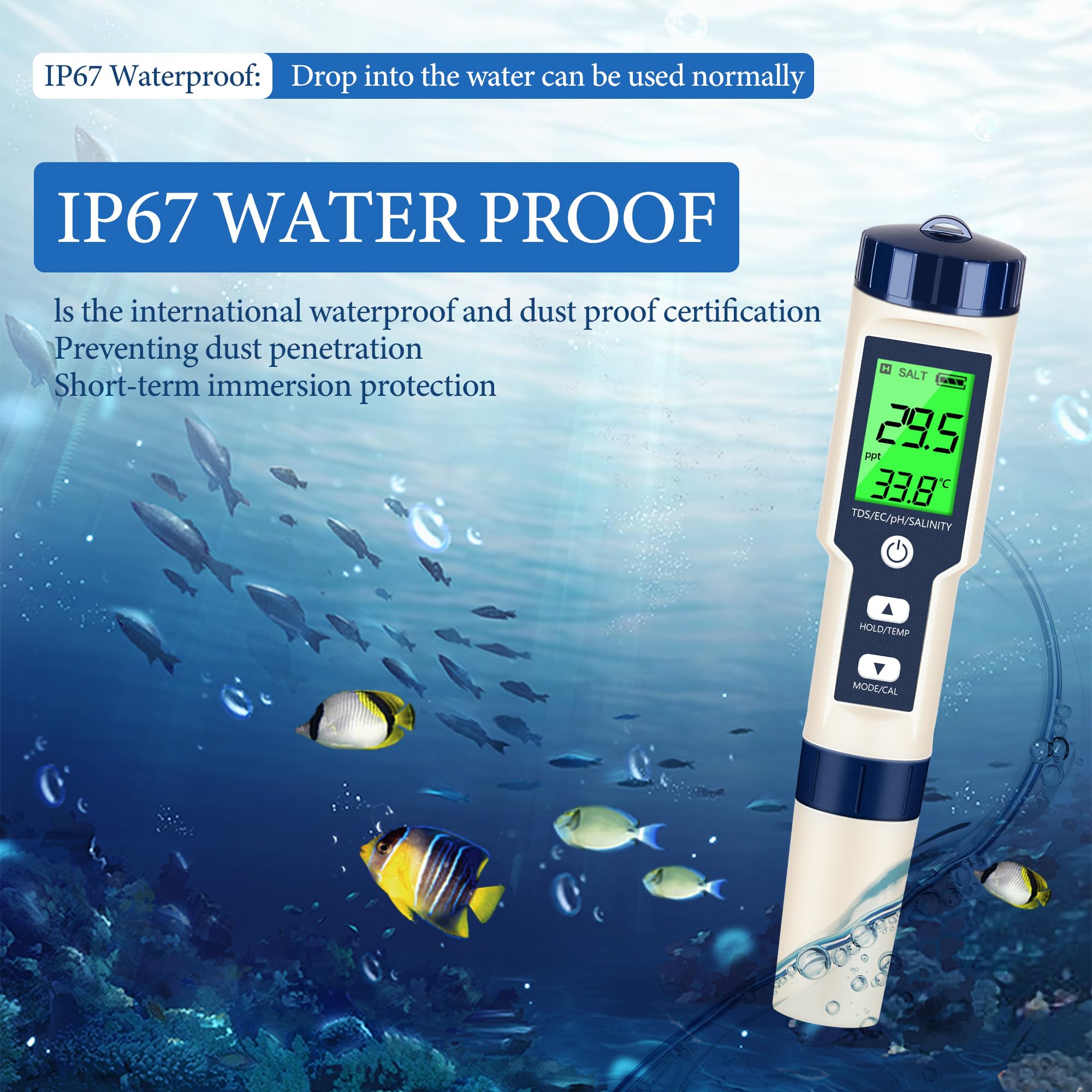Tester PH 8 In 1: Misura PH/TDS/EC/ORP/SG/Salinità/Temp/H2, Per Acqua Potabile, Piscine E Acquari, Con Display LCD E Retroilluminazione