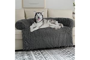Syalife Shaggy Plush Calming Dog Couch Bed Pet Protector, Fluffy Waterproof Lining and Nonskid Bottom, Dog Mat for Furniture Protector with Washable Cover(50"x39"x8", Dark Grey)