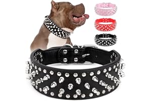 Epesiri Adjustable Wide Spiked Dog Collar, Mushroom Rivet PU Leather Cat Dog Collars, Durable Spike Studded Pet Collar for Small Medium Large Breed, PitBull Mastiff Bulldog Pugs Husky Rottweiler Black