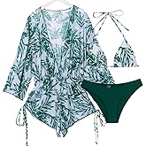 Yuiseaik Women's 3 Piece Swimsuit with Cover Up Sexy Triangle Bikini Set Bathing Suit Beach Coverup XS-XXL