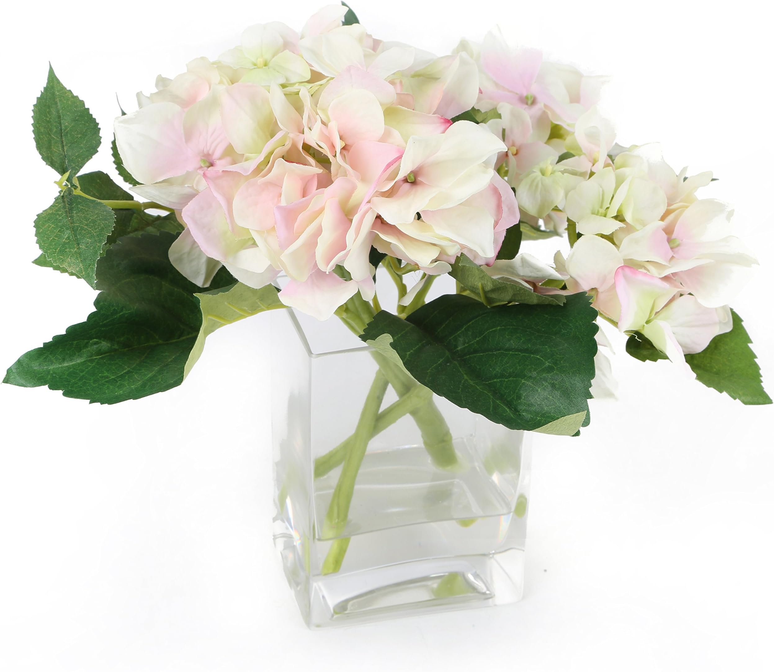 Floral Elegance Artificial 18cm Green and Pink Hydrangea Arrangement