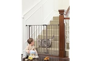 InnoTruth Baby Gate for Stairs 28.9-42.1" Wide, 30" Tall Easy Step Walk Through Expandable Dual Lock Dog Gates for The House, Metal Pressure Mounted Easy Install Pet Gate for Dogs, Brown