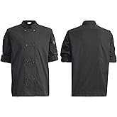Winco Unisex Ventilated Chef Jacket with Roll-Tabl Sleeves, 2XL, Black