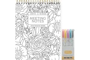Color-In Spiral Notebook & Daily Planner,Flowers Meeting Notes Coloring Books with 15 Highlighter Pens,Coloring Notebooks (Me