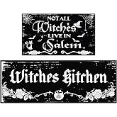 Ceenna 2 Pcs Halloween Kitchen Rugs, Witchy Floor Mats, Gothic Home Decor | Black Witchy Runner Rugs, Non Slip Anti-fatigue Carpets, Goth Door Mat, Halloween Decor for Kitchen Living Room Bathroom