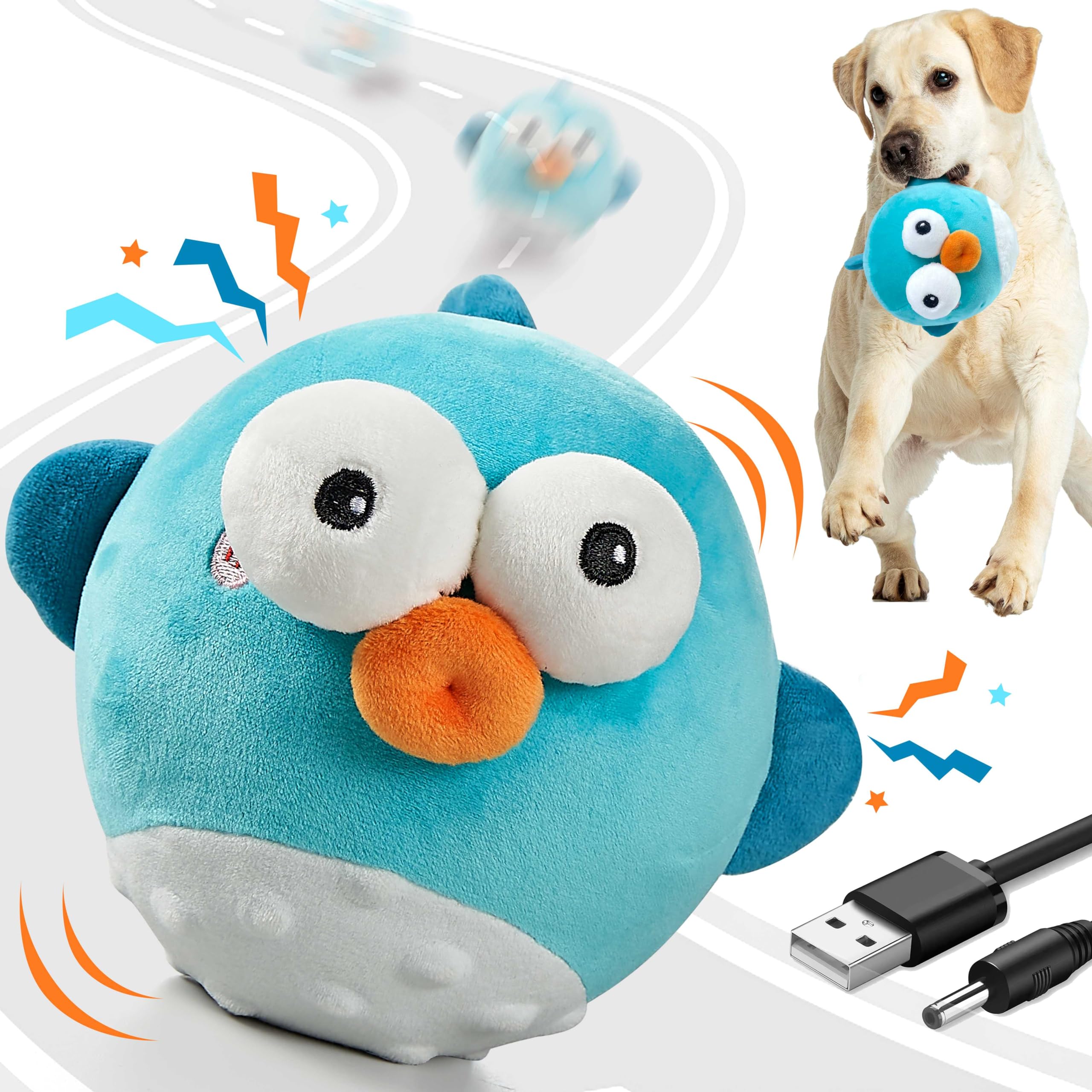 Photo 1 of ***MISSING CHARGER*** GUKCO Dog Toys, Rechargeable Crinkle Chew Interactive Squeaky Toy with Jumping Music Moving Ball for Small Medium Large Breed Puppy Toys to Keep Pets Busy (Puffer)