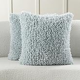 FUTEI Light Blue Decorative Throw Pillow Covers 18x18 Inch Set of 2,Soft Fluffy Faux Wool Fur Boucle Textured Cushion Case,Modern Home Decor for Couch Bed Living Room Office