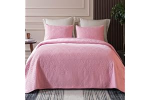 Whale Flotilla Queen Size Quilt Bedding Set, Soft Pink Queen/Full Quilts Bedspreads for All Seasons, Lightweight Geometric Star Pattern Coverlets - 3 Pieces(1 Quilt, 2 Pillow Shams)