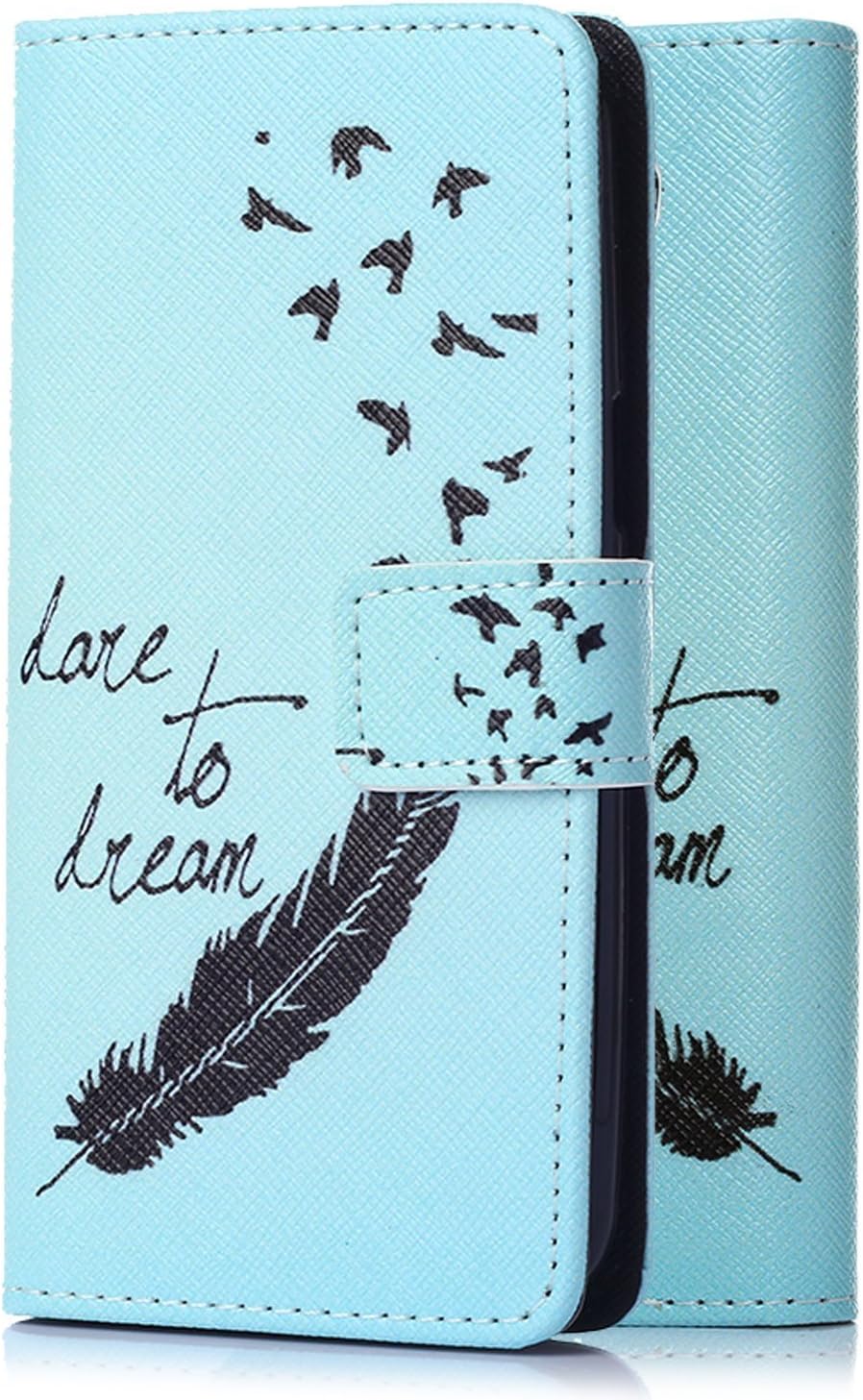Tinxi® Huawei P9 Plus case cover Artificial pu leather Case bag Protective Cover flipcase card slot wallet pouch stand holder with magnetic closure,Feather pen in blue