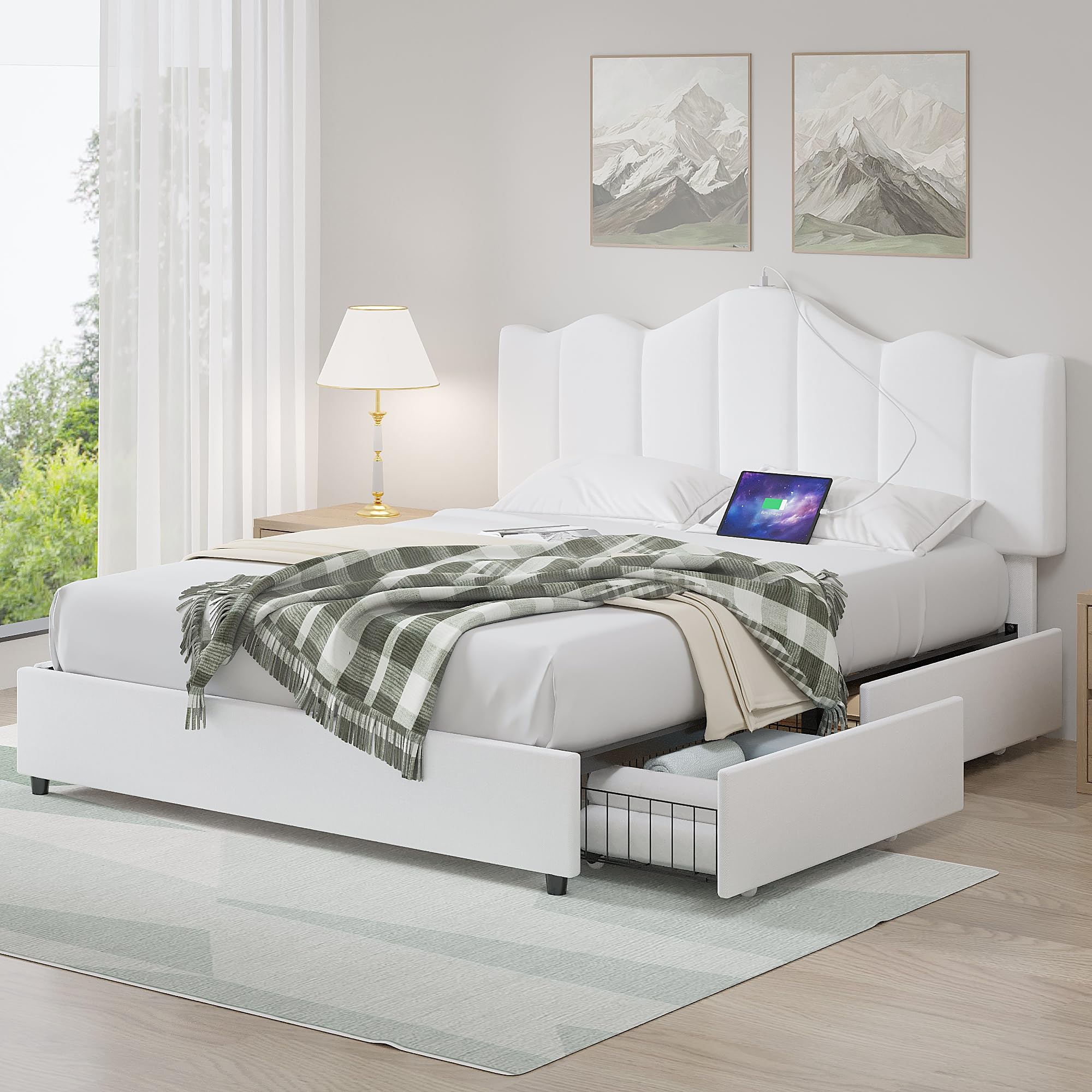 Photo 1 of *Partial Set*
VECELO Full Size Platform Bed Frame with Type-C & USB Charging Stations/4 Storage Drawers, Upholstered Adjustable Headboard, Strong Wooden Slats Support, No Box Spring Needed, Easy Assembly