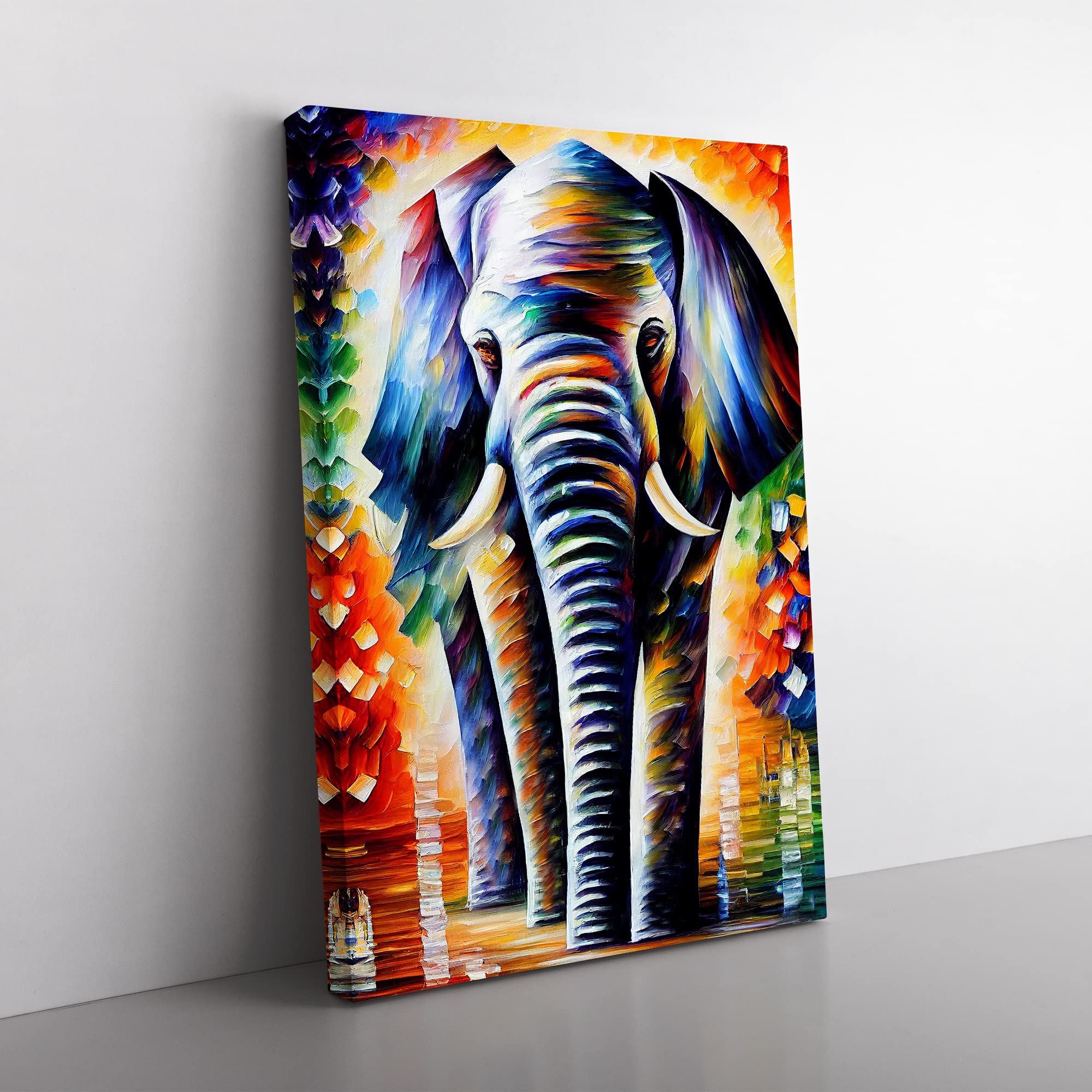 Colourful Elephant No.3 Canvas Wall Art Print Ready to Hang, Framed Picture for Living Room Bedroom Home Office Décor, 50x35 cm (20x14 Inch)
