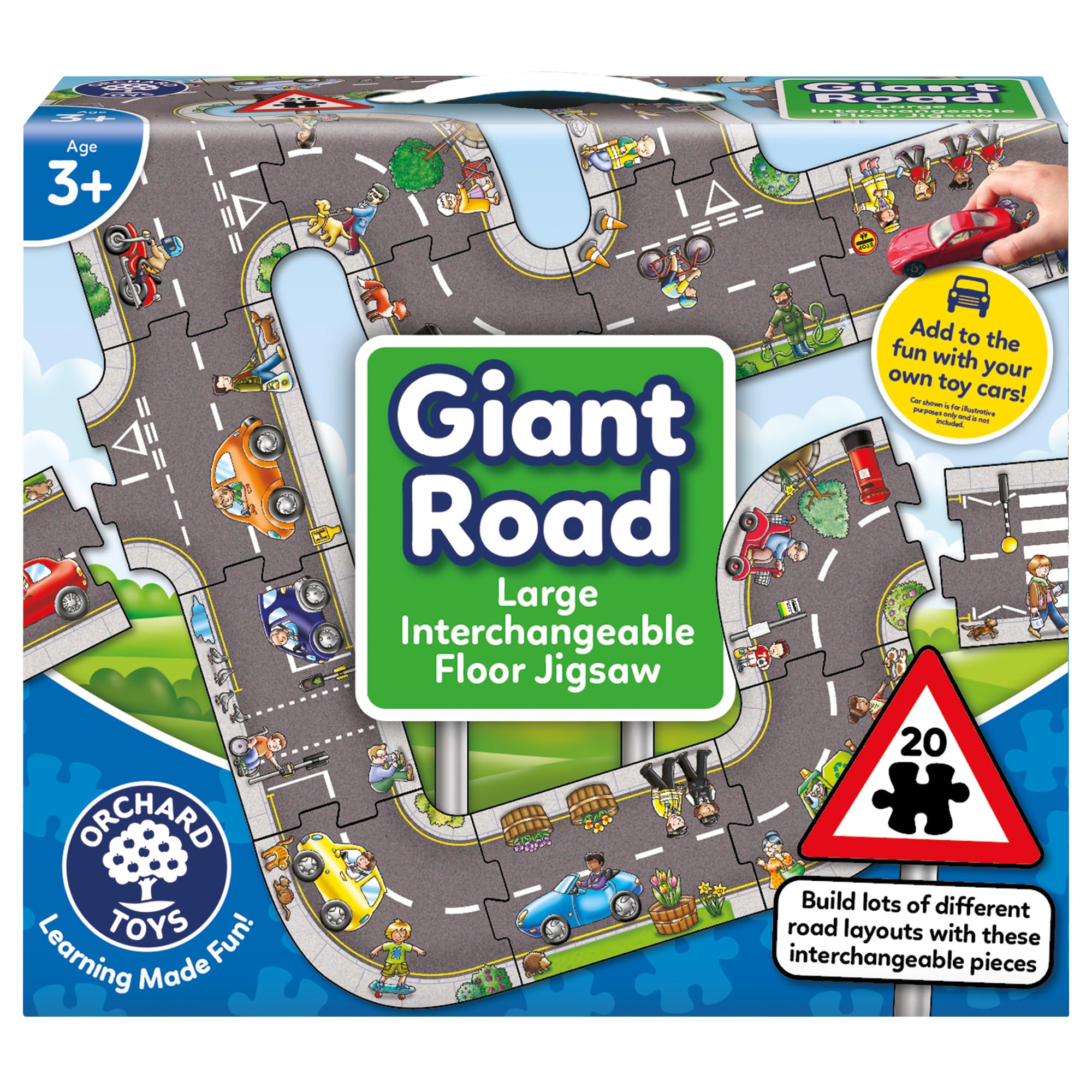 Orchard Toys Giant Road Floor Puzzle - Large Interchangeable Car Track Jigsaw Puzzles for 3 Year Olds - Alternative Road Mat for Toy Cars - Educational Kids Jigsaw for Toddlers - Age 3+