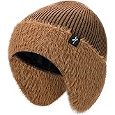 HAMUNI Winter Fleece-Lined Beanie with Earflaps, Warm Windproof Unisex Beanie Hat for Skiing, Hiking & Outdoor Winter Sports