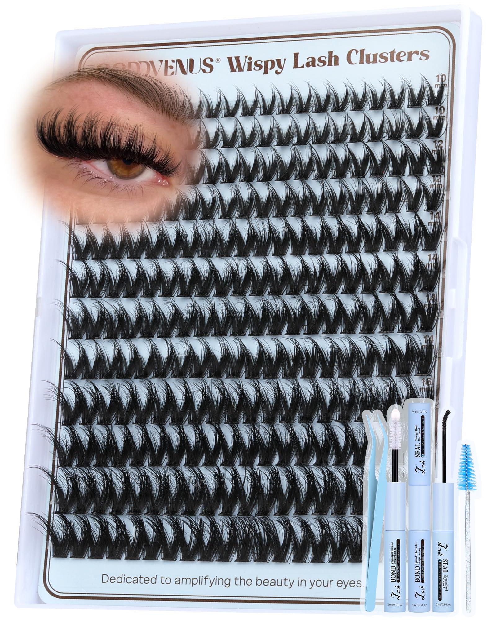 Photo 1 of **INCOMPLETE, SEE PHOTOS** Goddvenus Fluffy Wispy Lash Clusters Kit Natural Eyelashes Clusters D Curl Cluster Eyelash Extensions Lightweight Individual Lashes DIY Eyelash Extension Kit with Waterproof Lash Cluster Glue