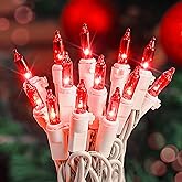 Hopolon 2PACK 50-Count Red Christmas Lights with White Wire, 13ft String Lights for Valentines Day,Christmas Tree, Holiday Party, Wedding, Xmas, Home, Indoor & Outdoor Decorations(Red)
