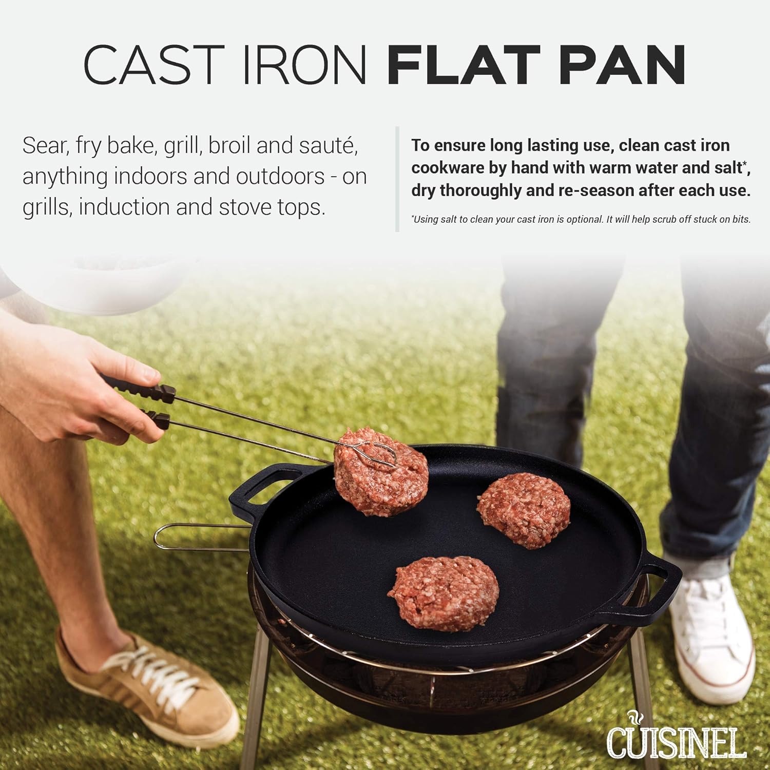 Pre-Seasoned Cast Iron Pizza and Baking Pan (13.5 Inch) Natural Finish, Enhanced Heat Retention and Dispersion - Stove, Oven, Grill or Campfire: Kitchen & Dining
