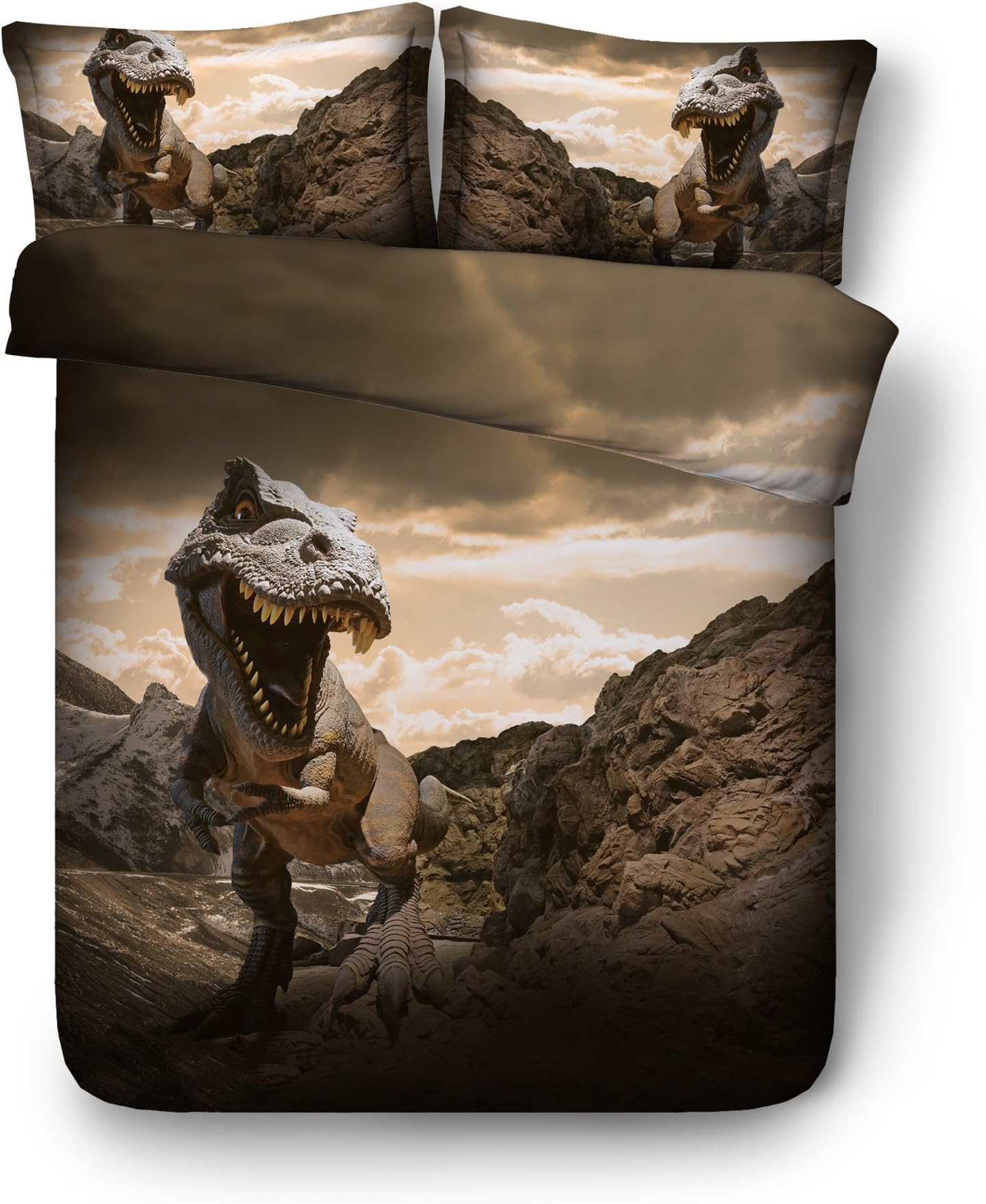 EsyDream 3D Digital Tyrannosaurus Rex Print Boys Bedding Quilt Cover Cotton Twin Queen King Size Jurassic World Dinosaur Print Men's Home Duvet Bedspreads Sheet(Queen Size 3pc)
