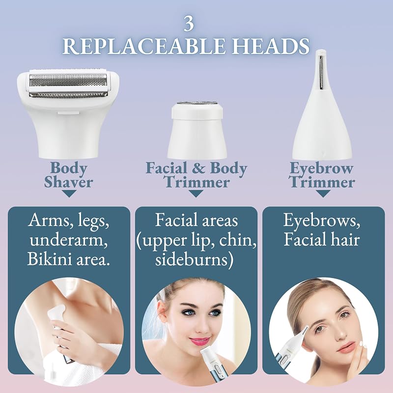Maquinilla de afeitar eléctrica 3 en 1 para mujer, afeitadora eléctrica para mujer, indolora, portátil, recargable, afeitadora facial, brazo, pierna, axila y bikini QR-8082