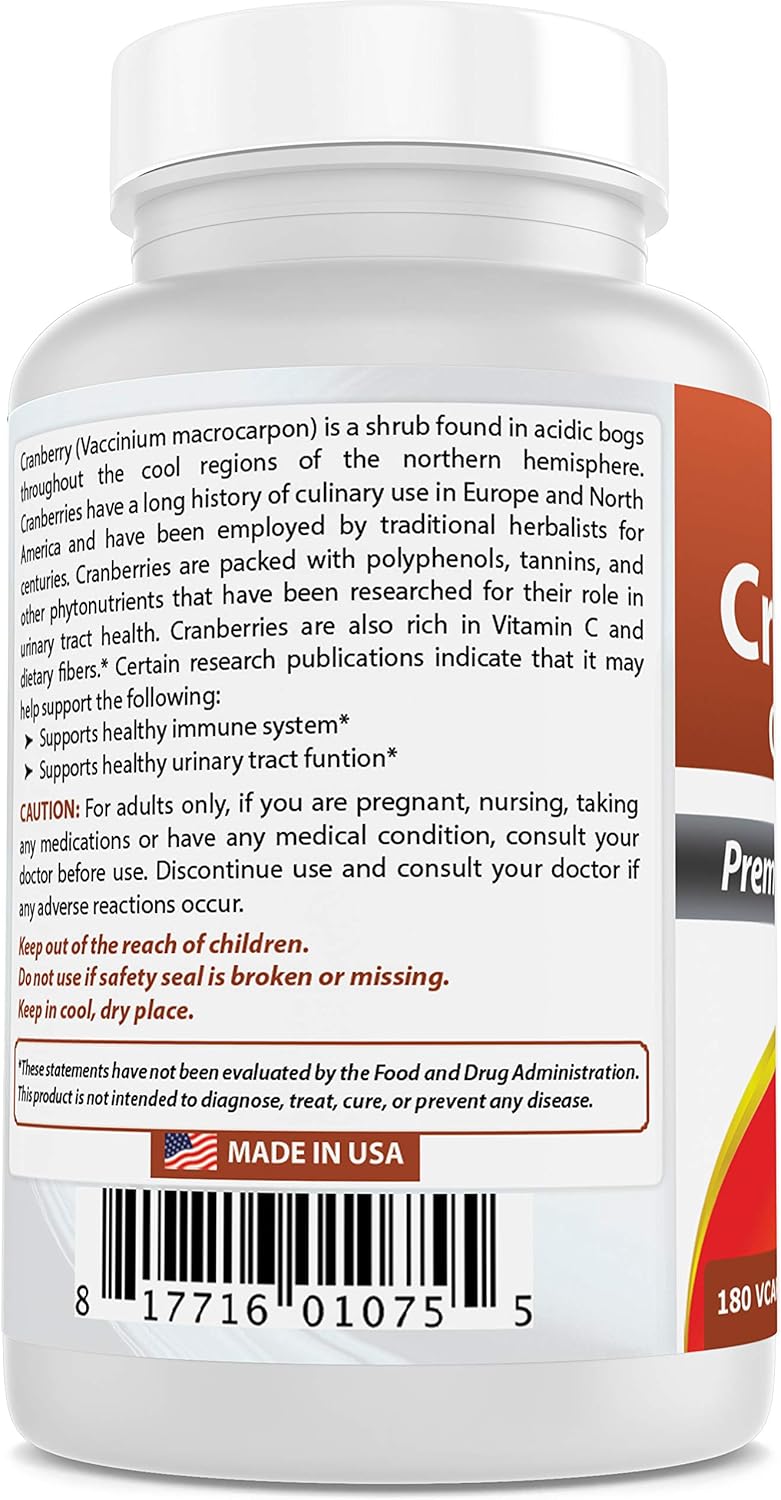 Best Naturals Cranberry Pills 3X Concentrate Veggie Capsule, 12600 mg, 180 Count (817716010755): Health & Personal Care