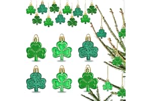 TBD DECOR 24pcs St. Patrick's Day Shamrocks Ornament Set Good Luck Clover Decorative Hanging Ornaments Trefoil Pendant Hanging Bauble for Tree Table Home Party Decor