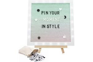 LED Gradient Felt Letter Board Sign Lights - 10in × 10in Changeable Message Board with 450 Letters Wood Stand for Halloween B