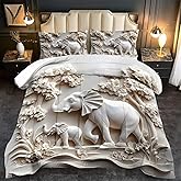 llyxsesty Elephant Comforter Set Queen Adult, White Animal Bedding Set Queen for Man, Cute Animal Comforter for Kids,Elephant Quilt Pattern White Bedroom Decor Womens, Relief Bedding