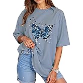 Women’s Oversized Graphic Tees Vintage Casual Drop Shoulder T-Shirt Print Summer Holiday Loose Fit Tops