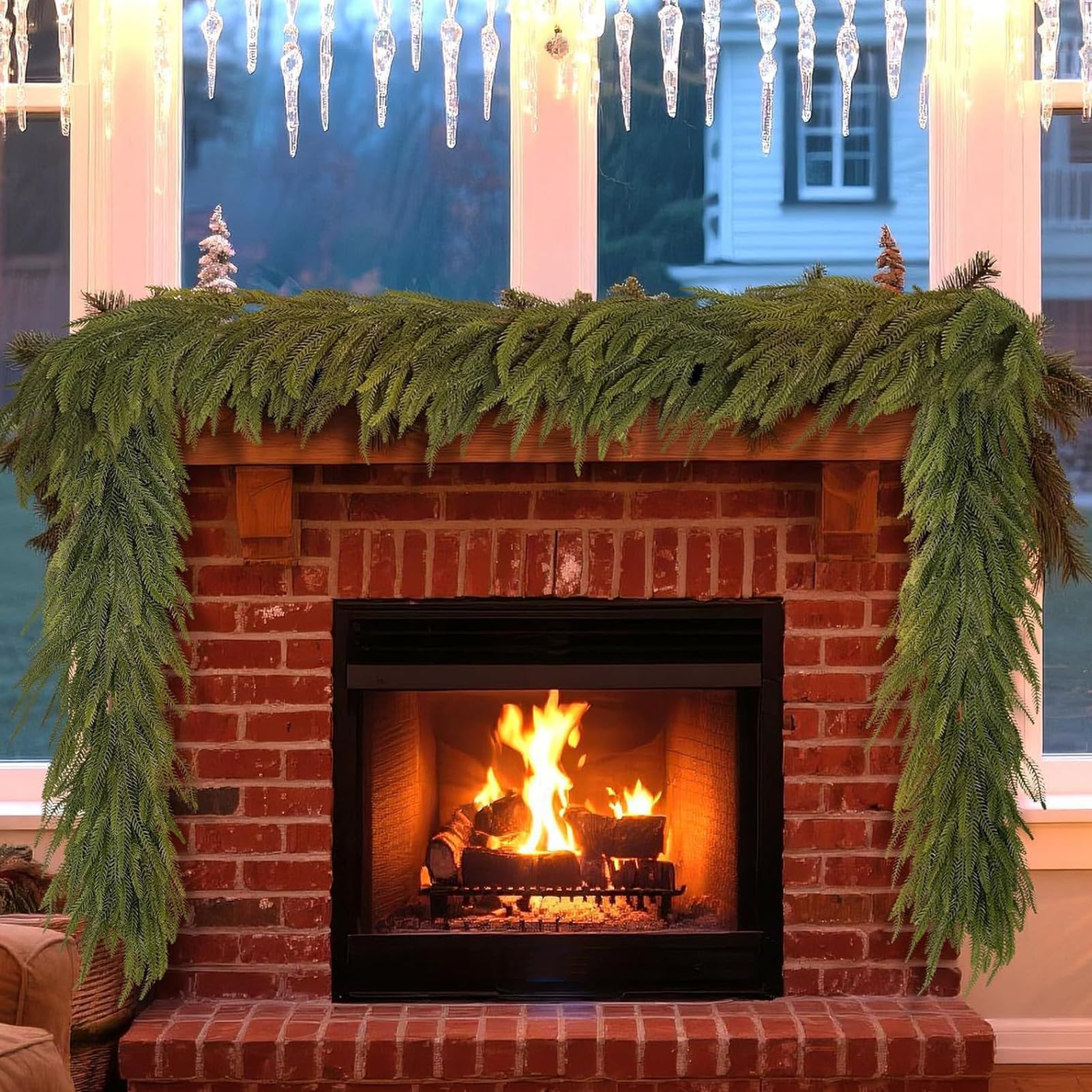 Photo 1 of 12FT(2*6FT) Christmas Norfolk Pine Garland, Soft Real Touch Faux Green Garlands, Holiday Decor Winter Artificial Greenery Garland for Mantle, Stairs, Table, Fireplace, Indoor Outdoor Xmas Decorations