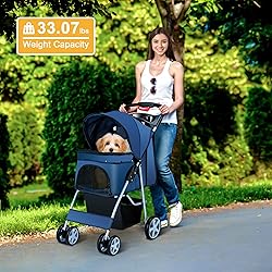 Azaeahom Pet Stroller 4 Wheels Dog Cat Stroller for